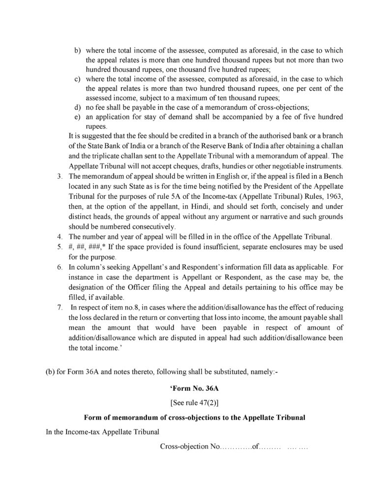 Form 36a Example Draft notification proposing amendments in Form 36(Appeal to ITAT) and ...