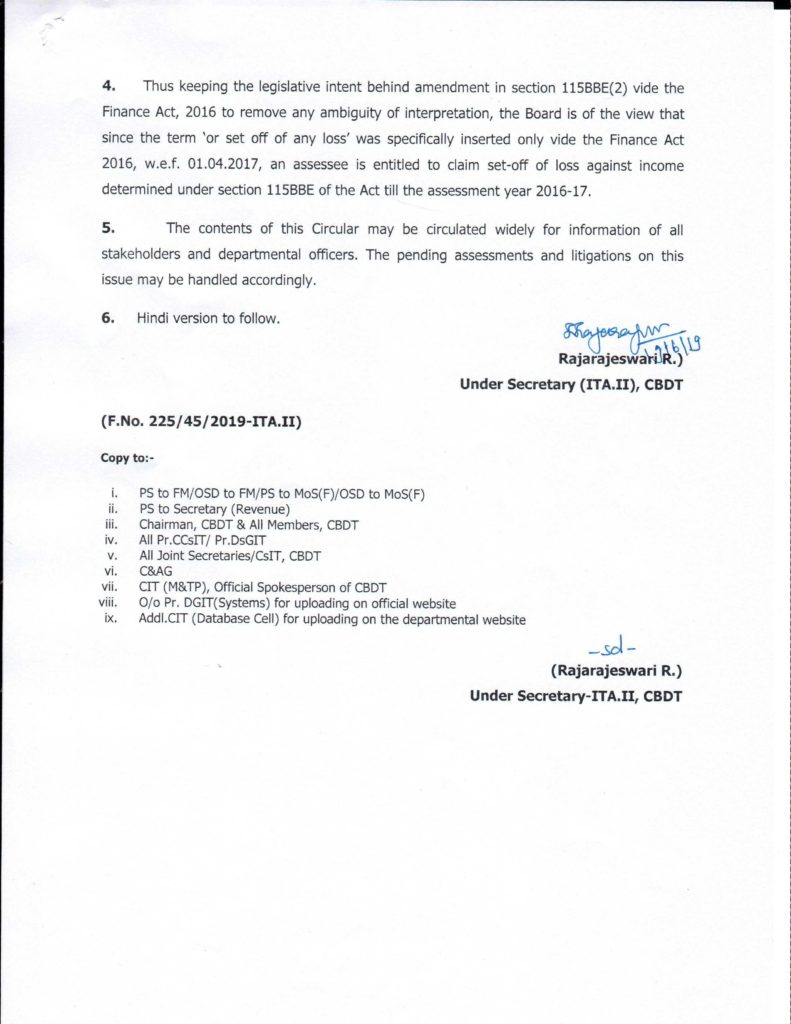 Circular No. 11/2019 Income tax - Clarification regarding non ...