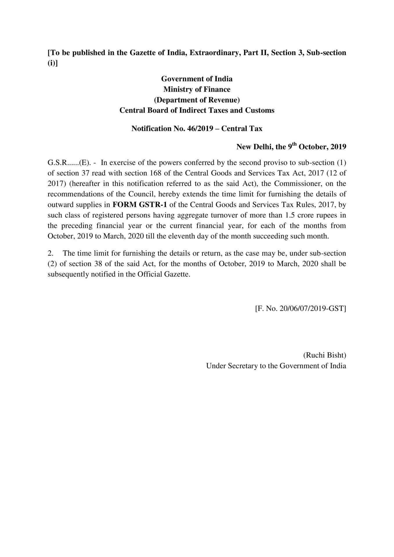 notification no. 46/2019-central tax
